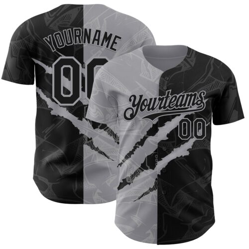 Custom Graffiti Pattern Black-Gray 3D Scratch Authentic Baseball Jersey