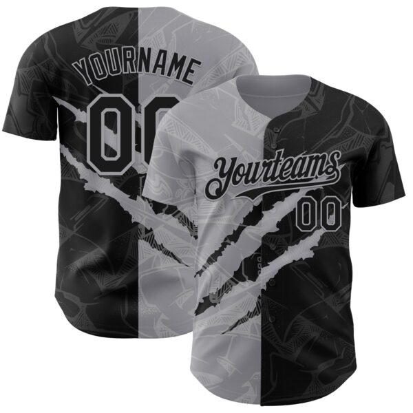 Custom Graffiti Pattern Black-Gray 3D Scratch Authentic Baseball Jersey