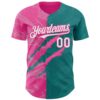 Custom Graffiti Pattern White Teal-Pink 3D Scratch Authentic Baseball Jersey