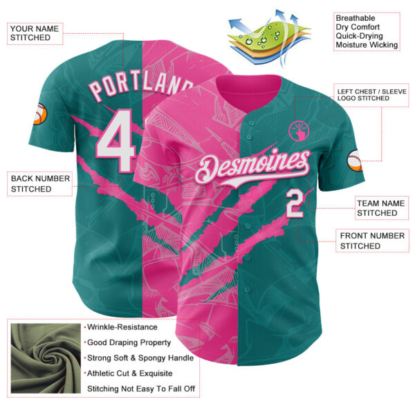 Custom Graffiti Pattern White Teal-Pink 3D Scratch Authentic Baseball Jersey