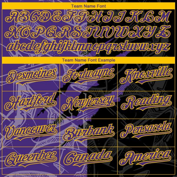 Custom Graffiti Pattern Purple Black-Yellow 3D Scratch Authentic Baseball Jersey