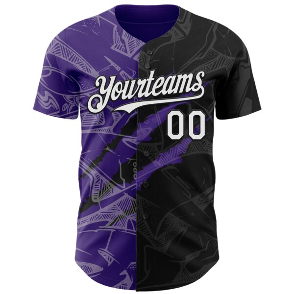 Custom Graffiti Pattern White Black-Purple 3D Scratch Authentic Baseball Jersey