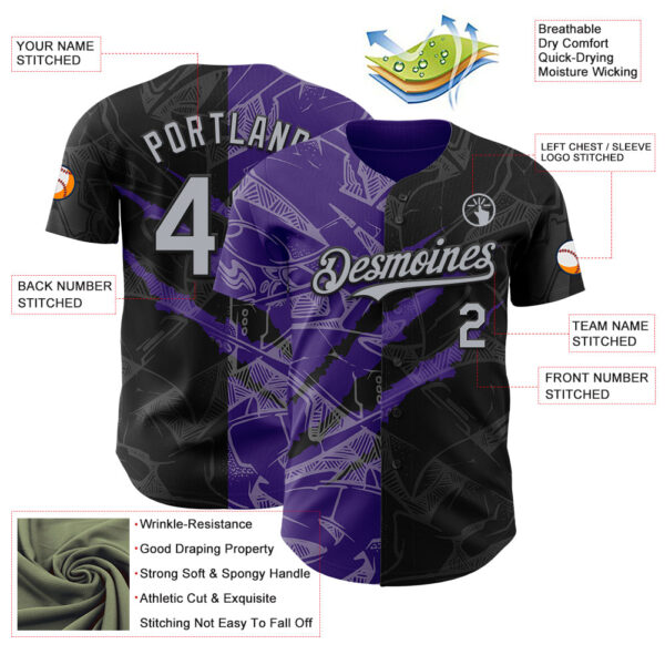 Custom Graffiti Pattern Gray Black-Purple 3D Scratch Authentic Baseball Jersey