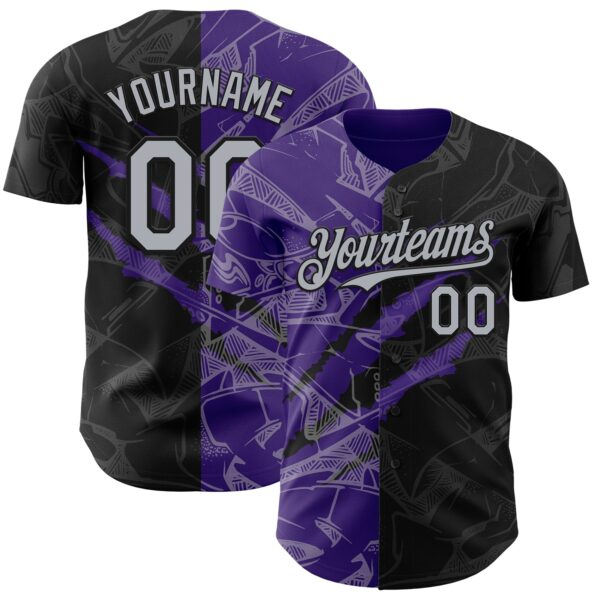 Custom Graffiti Pattern Gray Black-Purple 3D Scratch Authentic Baseball Jersey