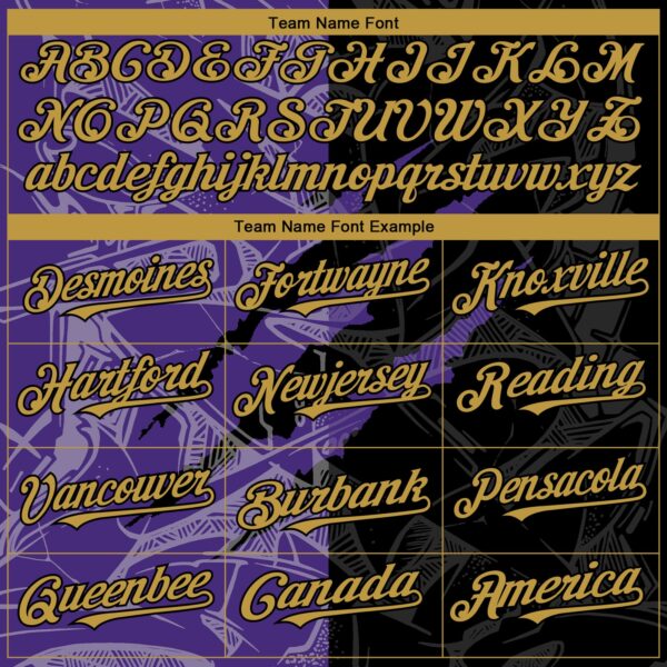 Custom Graffiti Pattern Old Gold Black-Purple 3D Scratch Authentic Baseball Jersey