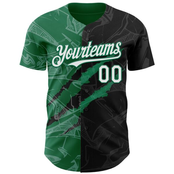 Custom Graffiti Pattern White Black-Kelly Green 3D Scratch Authentic Baseball Jersey
