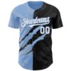 Custom Graffiti Pattern White Black-Light Blue 3D Scratch Authentic Baseball Jersey