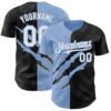 Custom Graffiti Pattern White Black-Light Blue 3D Scratch Authentic Baseball Jersey