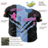 Custom Graffiti Pattern Pink Black-Light Blue 3D Scratch Authentic Baseball Jersey