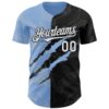 Custom Graffiti Pattern White Black-Light Blue 3D Scratch Authentic Baseball Jersey