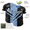 Custom Graffiti Pattern White Black-Light Blue 3D Scratch Authentic Baseball Jersey