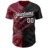 Custom Graffiti Pattern White Black-Crimson 3D Scratch Authentic Baseball Jersey