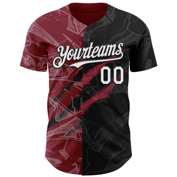 Custom Graffiti Pattern White Black-Crimson 3D Scratch Authentic Baseball Jersey