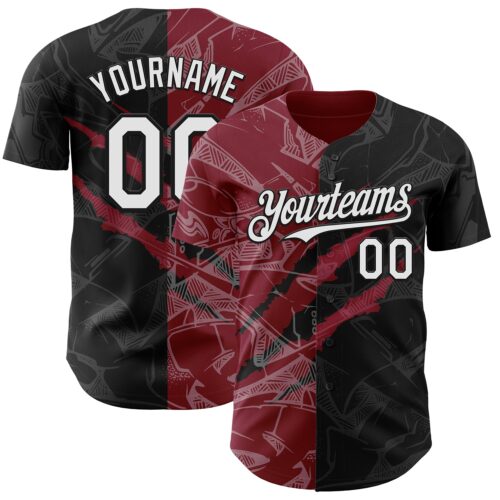 Custom Graffiti Pattern White Black-Crimson 3D Scratch Authentic Baseball Jersey