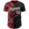 Custom Graffiti Pattern Cream Black-Crimson 3D Scratch Authentic Baseball Jersey