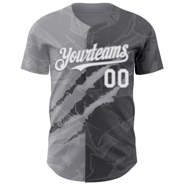 Custom Graffiti Pattern White Steel Gray-Gray 3D Scratch Authentic Baseball Jersey