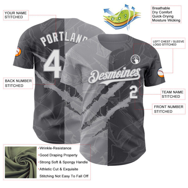 Custom Graffiti Pattern White Steel Gray-Gray 3D Scratch Authentic Baseball Jersey