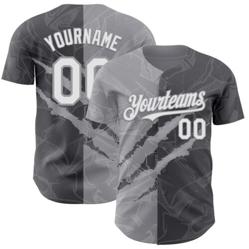 Custom Graffiti Pattern White Steel Gray-Gray 3D Scratch Authentic Baseball Jersey