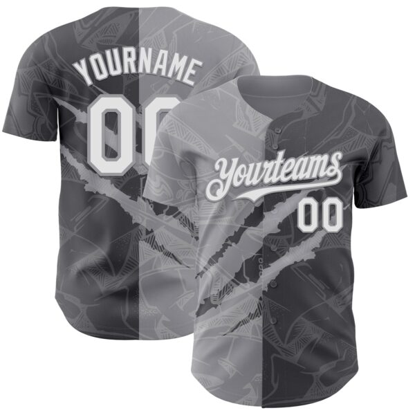 Custom Graffiti Pattern White Steel Gray-Gray 3D Scratch Authentic Baseball Jersey