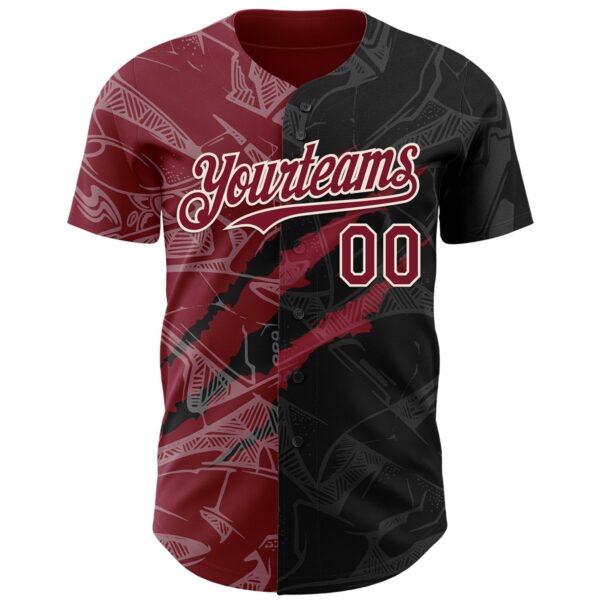Custom Graffiti Pattern Crimson Black-Cream 3D Scratch Authentic Baseball Jersey