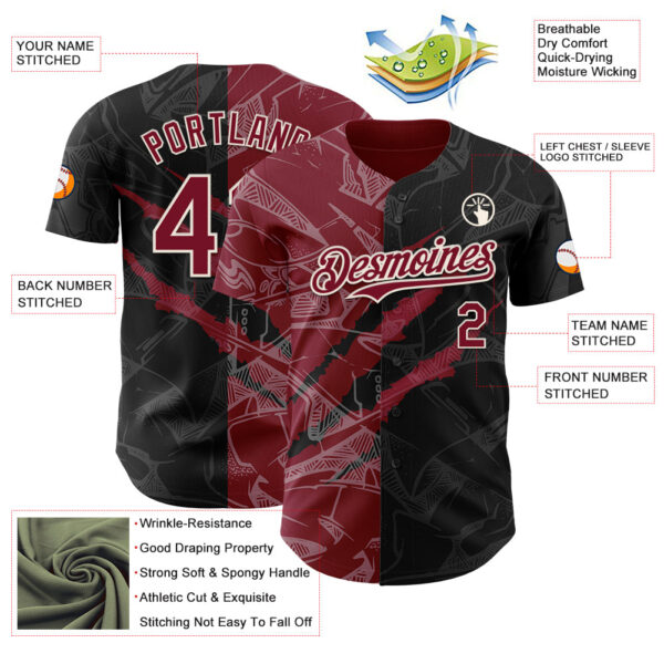 Custom Graffiti Pattern Crimson Black-Cream 3D Scratch Authentic Baseball Jersey