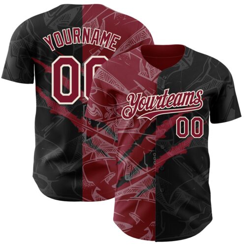 GraffitiP0394 Custom Graffiti Pattern Crimson Black-Cream 3D Scratch Authentic Baseball Jersey