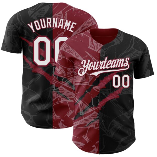 Custom Graffiti Pattern White Black-Crimson 3D Scratch Authentic Baseball Jersey
