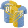 Custom Graffiti Pattern White Light Blue-Yellow 3D Scratch Authentic Baseball Jersey