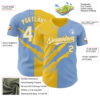 Custom Graffiti Pattern White Light Blue-Yellow 3D Scratch Authentic Baseball Jersey