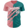 Custom Graffiti Pattern White Teal-Medium Pink 3D Scratch Authentic Baseball Jersey