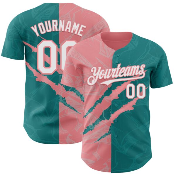 Custom Graffiti Pattern White Teal-Medium Pink 3D Scratch Authentic Baseball Jersey