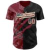 Custom Graffiti Pattern Vintage USA Flag Black Crimson-Cream 3D Scratch Authentic Baseball Jersey