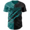 Custom Graffiti Pattern Black-Teal 3D Scratch Authentic Baseball Jersey