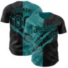 Custom Graffiti Pattern Black-Teal 3D Scratch Authentic Baseball Jersey