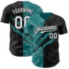 Custom Graffiti Pattern White Black-Teal 3D Scratch Authentic Baseball Jersey
