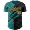 Custom Graffiti Pattern Old Gold Black-Teal 3D Scratch Authentic Baseball Jersey