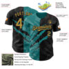 Custom Graffiti Pattern Old Gold Black-Teal 3D Scratch Authentic Baseball Jersey