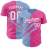 Custom Graffiti Pattern White Pink-Light Blue 3D Scratch Authentic Baseball Jersey