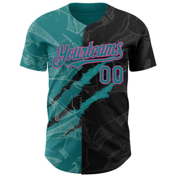 Custom Graffiti Pattern Teal Black-Pink 3D Scratch Authentic Baseball Jersey