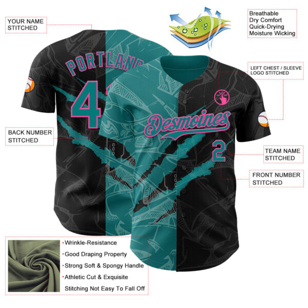 Custom Graffiti Pattern Teal Black-Pink 3D Scratch Authentic Baseball Jersey
