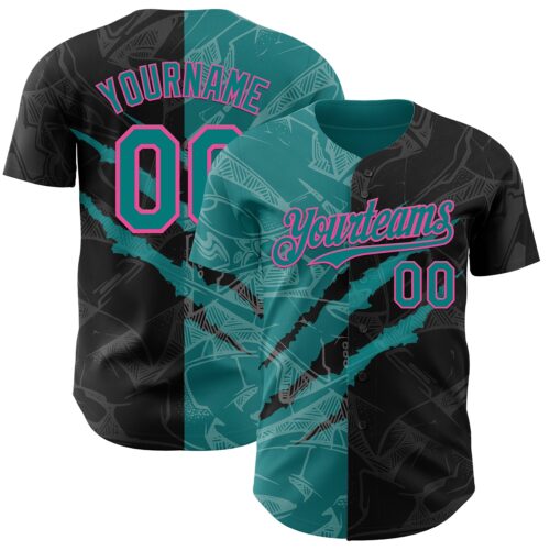 GraffitiP0405 Custom Graffiti Pattern Teal Black-Pink 3D Scratch Authentic Baseball Jersey