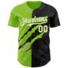 Custom Graffiti Pattern White Black-Neon Green 3D Scratch Authentic Baseball Jersey