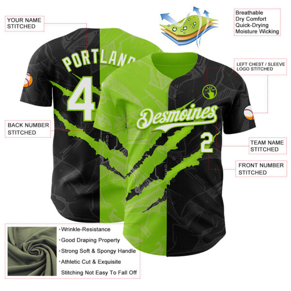 Custom Graffiti Pattern White Black-Neon Green 3D Scratch Authentic Baseball Jersey