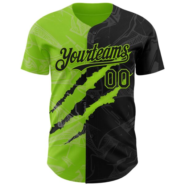 Custom Graffiti Pattern Black-Neon Green 3D Scratch Authentic Baseball Jersey