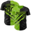 Custom Graffiti Pattern Black-Neon Green 3D Scratch Authentic Baseball Jersey