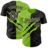 Custom Graffiti Pattern Purple Black-Neon Green 3D Scratch Authentic Baseball Jersey