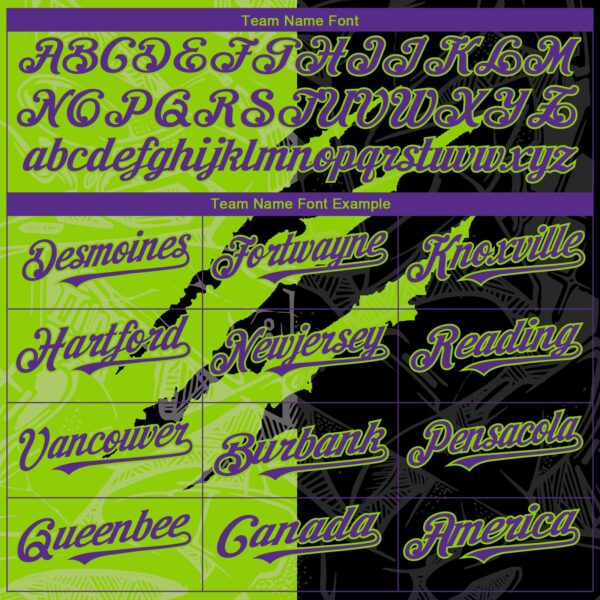 Custom Graffiti Pattern Purple Black-Neon Green 3D Scratch Authentic Baseball Jersey