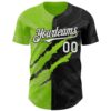 Custom Graffiti Pattern White Black-Neon Green 3D Scratch Authentic Baseball Jersey