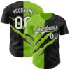 Custom Graffiti Pattern White Black-Neon Green 3D Scratch Authentic Baseball Jersey