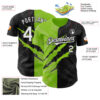 Custom Graffiti Pattern White Black-Neon Green 3D Scratch Authentic Baseball Jersey